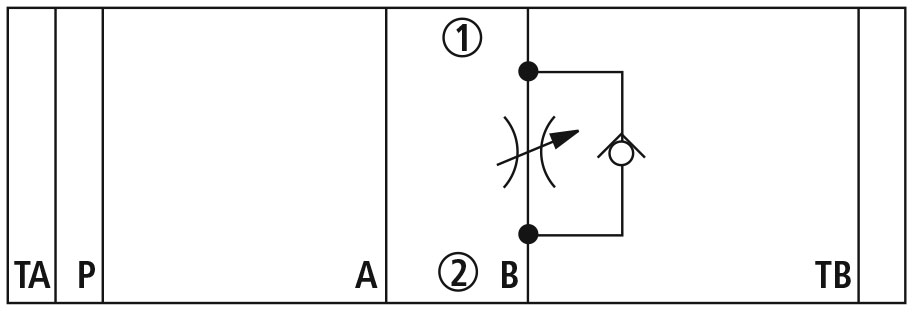 Принципиальная гидравлическая схема дросселя QTM5-SB/10N (для отводимого потока)